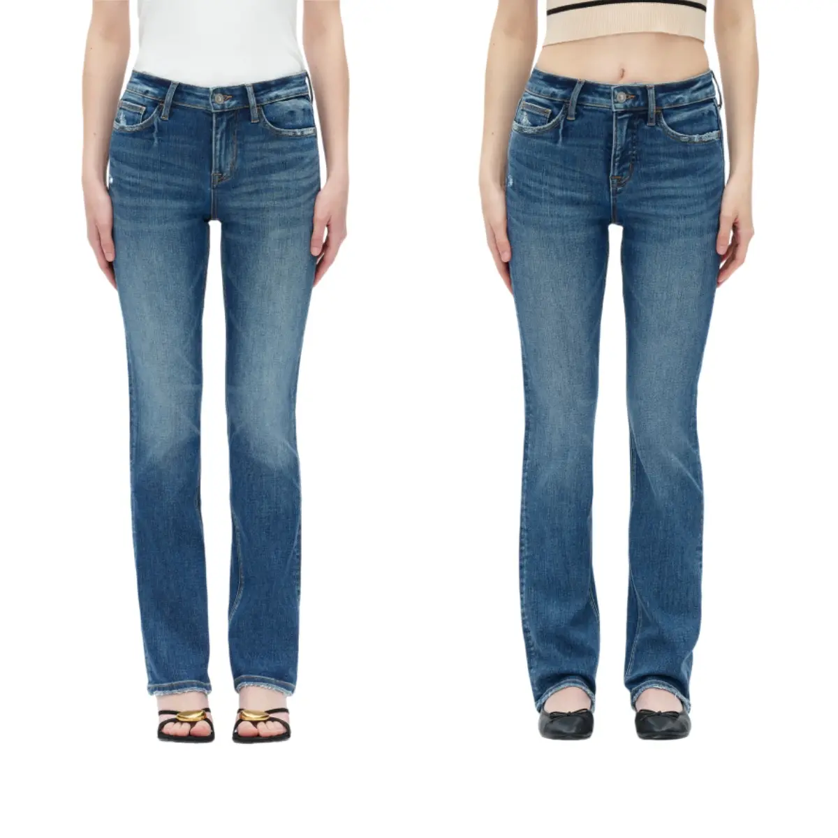 Vogatiques Mid Waist Straight Leg Jeans Distressed Stretchy Denim Pants New Jeans Minimalist Tummy Control Regular Size Plus Size