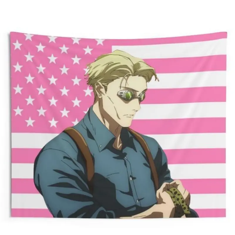 Nanami Pink USA America Flag Tapestry Anime Funny Room Merch Jujutsu Kaisen Aesthetic Cotton Decorative Backdrop Tapestry for Indoor Outdoor Use american home bedroom school dormitory print decor apartment