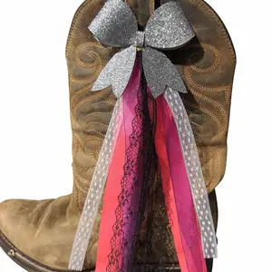 Boot Bow with Leather Sparkly Bow - Silver, Black, Pink - Set of 2
