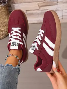 Women's Lightweight Lace-Up Sports Shoes, Breathable Cushioning Design, Anti-Slip Rubber Sole, Casual Daily Wear, All Seasons, Lightweight Sneakers