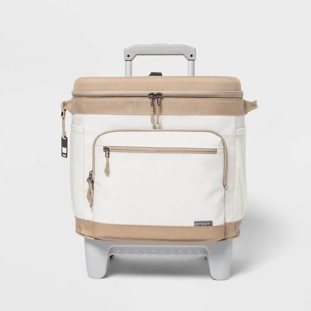 Embark Cooler 26QT Portable Soft Sided Roller Tan Cup Holder Wheels Embark Cooler 26QT Portable Soft Sided Roller Tan Cup Holder Wheels