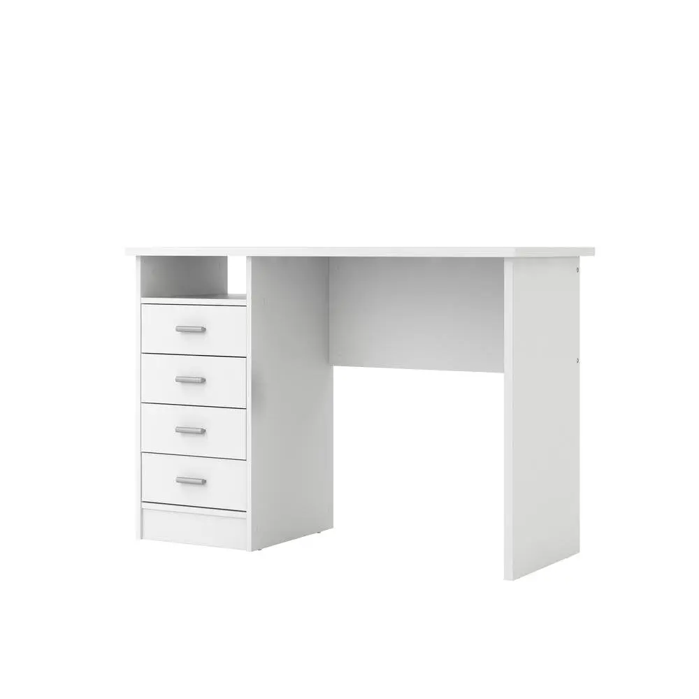 White Office Desk with 4 Drawers - Contemporary, Durable Foil Material Design, Compact Dimensions, Easy Cleaning for Storage & Productivity