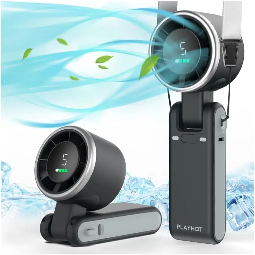 Portable Handheld Turbo Fan, Travel Essentials, Gifts for Women/Men | 5-Speed, up to 12H, 10M/S Airflow, USB-C Rechargeable, LED Display, 3-In-1 Foldable Personal Fan for Cruise, Beach, Vacation PlayHot