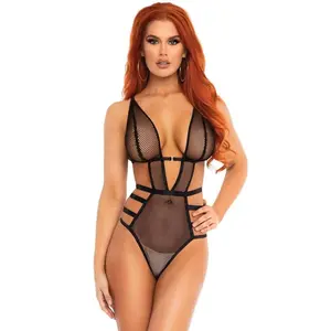 Leg Avenue Fishnet Cut Out Strappy G-String Teddy with Adjustable Straps