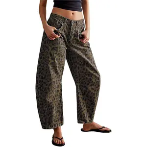 Chouyatou Barrel Jeans Women Wide Leg Cropped Jeans Y2k Mid Rise Baggy Jeans Boyfriend Denim Pants Harem Pants Vintage Breathable SpringStatements Womenswear High Waist