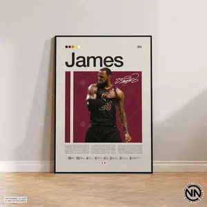 Lebron James Poster, Sports Poster, Mid Century Modern,  Fans, Basketball Gift, Sports Bedroom Posters