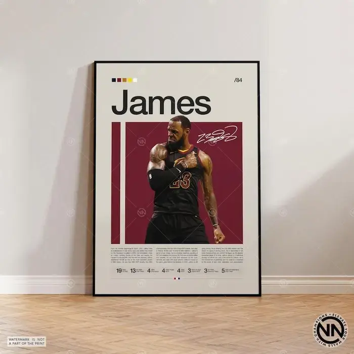 Lebron James Poster, Sports Poster, Mid Century Modern,  Fans, Basketball Gift, Sports Bedroom Posters