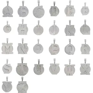 ①SPACEICE 5A CZ Diamonds Iced Out Initial Pendant - 26 Alphabet Letters - Cubic Zirconia - Silver Tone Hip Hop Jewelry for Men & Women