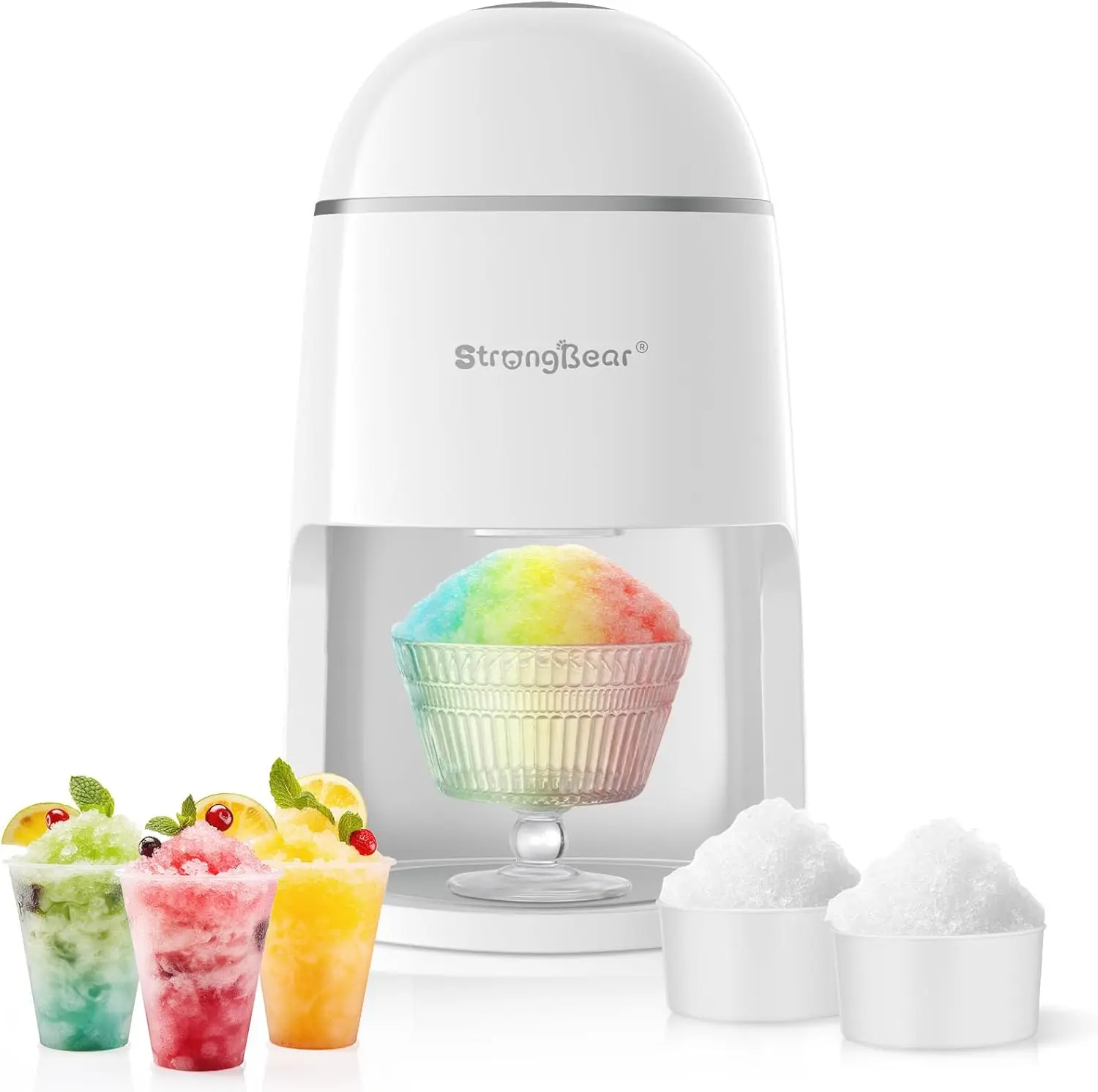 White Electric Snow Cone Shaved Ice Machine - 1-Button Operation, Fast Shaving, Compact Design, Slushie Maker for Kids’ Birthday Parties, New Home Housewarming Gifts, Kitchen Specialty Appliance, One Button