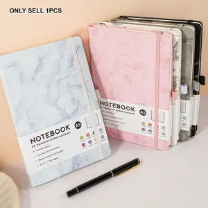 A5 Strap Notebook, PU Soft Marble Cover, Horizontal Line Inner Pages, High Aesthetic Business Office Notebook, Travel Notebook, Single Unit
