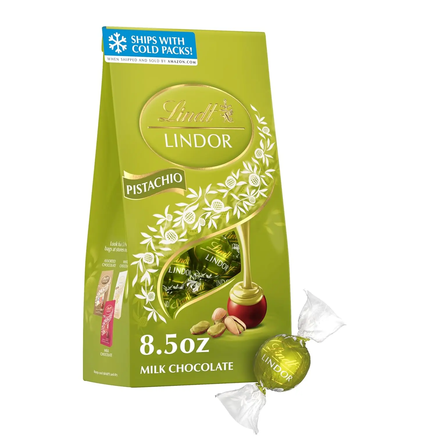 LINDOR Pistachio Milk Chocolate Candy Truffles, 8.5 oz. Bag