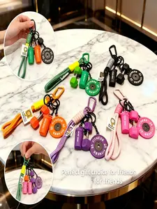 4-Piece Personalized Sports Keychain Set, Handmade Fitness Kettle Bell Pendant, Braided Rope, Barbell, Dumbbell, Unisex Holiday Gift