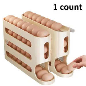 Kitchen Refrigerator Egg Storage Box, Fridge Organizers and Storage, Four-Layer Slide-In Egg Rack, Automatic Roll-Down Tray, Shockproof, Holds About 30 Fresh Eggs