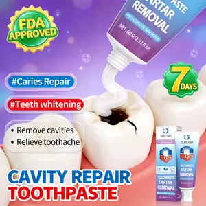 ZKRICARO Cavity Repair Toothpaste, FDA certified, repairs cavities, strengthens tooth enamel, removes plaque, contains herbal ingredients, freshens breath, and promotes oral health.