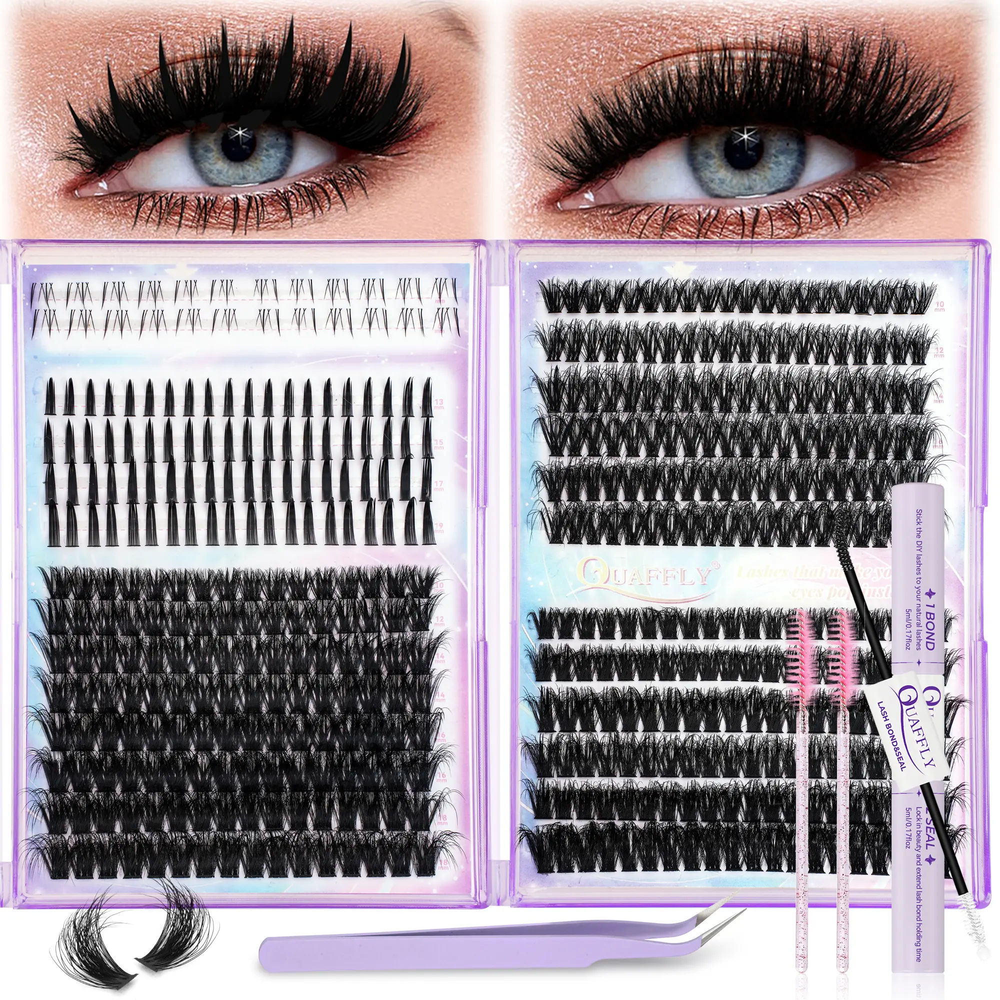 Lash Clusters Kit With Spikes+Bottom Lashes Extensions 60D+80D+100D Wispy Individual Cluster Eyelash Kit 472pcs Eyelash Cluster Extensions With Lash Bond And Seal Tweezers Remover