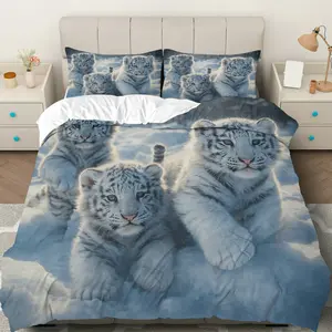 3PCS Duvet Cover Set, 1 Duvet+2 Pillowcases(Without filler), Snow Leopard Animal Print Wildlife Nature Cozy theme, Christmas bedding set, Soft Comfortable Luxurious Fabric Suitable for decoration Bedroom Living Room Guest Room Hotel.
