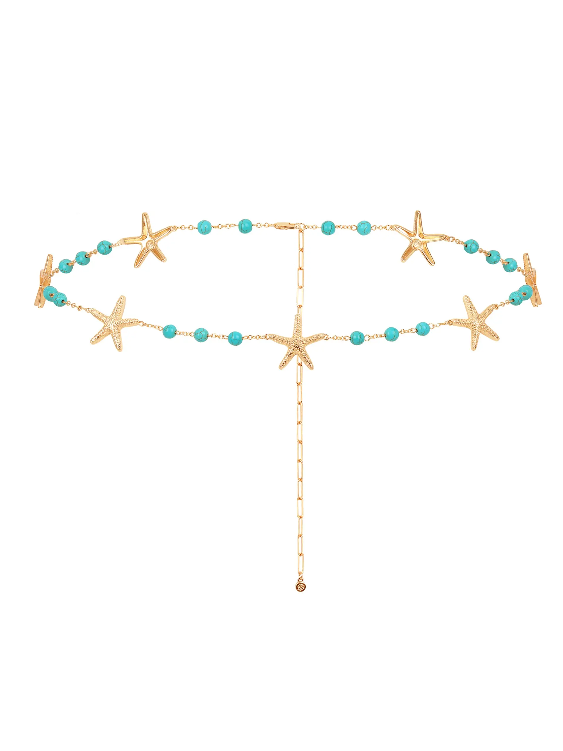 Ettika Starfish and Turquoise Bead Waist Chain with Cross Design, Simple and Elegant Style