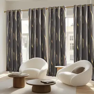 1pc Luxury Blackout Thermal Insulating Balcony Curtain, Champagne Striped Wave Print Design, Dustproof, Window Curtain, Home Decoration Curtain, Christmas Thermal Insulated Blackout Curtains, Room Darkening Curtains For Bedroom