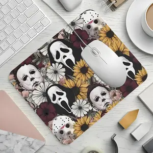 Happy Halloween Spooky Character Design Gaming Mouse Pad, Horror Movie Floral Desktop Decorative Protective Pad, Desktop Accessory, Rubber Anti-slip Lockedge Work Pad, Small Size Suitable for Laptop, Desktop Computer Games, Work, Family, Non Slip Mousepad