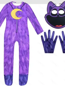 3-Piece Moon Set, Fashionable Cool Jumpsuit + Gloves + Mask, Unisex Kids Halloween Christmas Festival Performance Party Costume