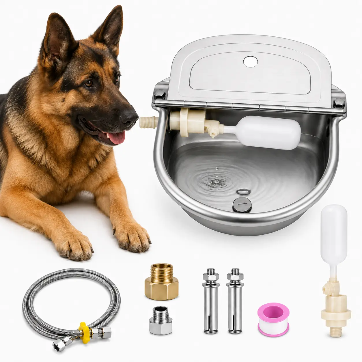 Automatic Livestock Water Bowl with Float Valve Stainless Steel Waterer for Goats Sheep Cattle Horses Farm Animals