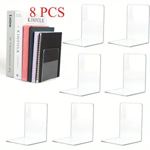 Pack of 8 Acrylic Bookends Set,Transparent L-Type Bookends,Universal Book Holder,Bookends as Stand for Offices,Libraries,Bedrooms,Halloween Christmas Party Gifts,Hand Tools Kits