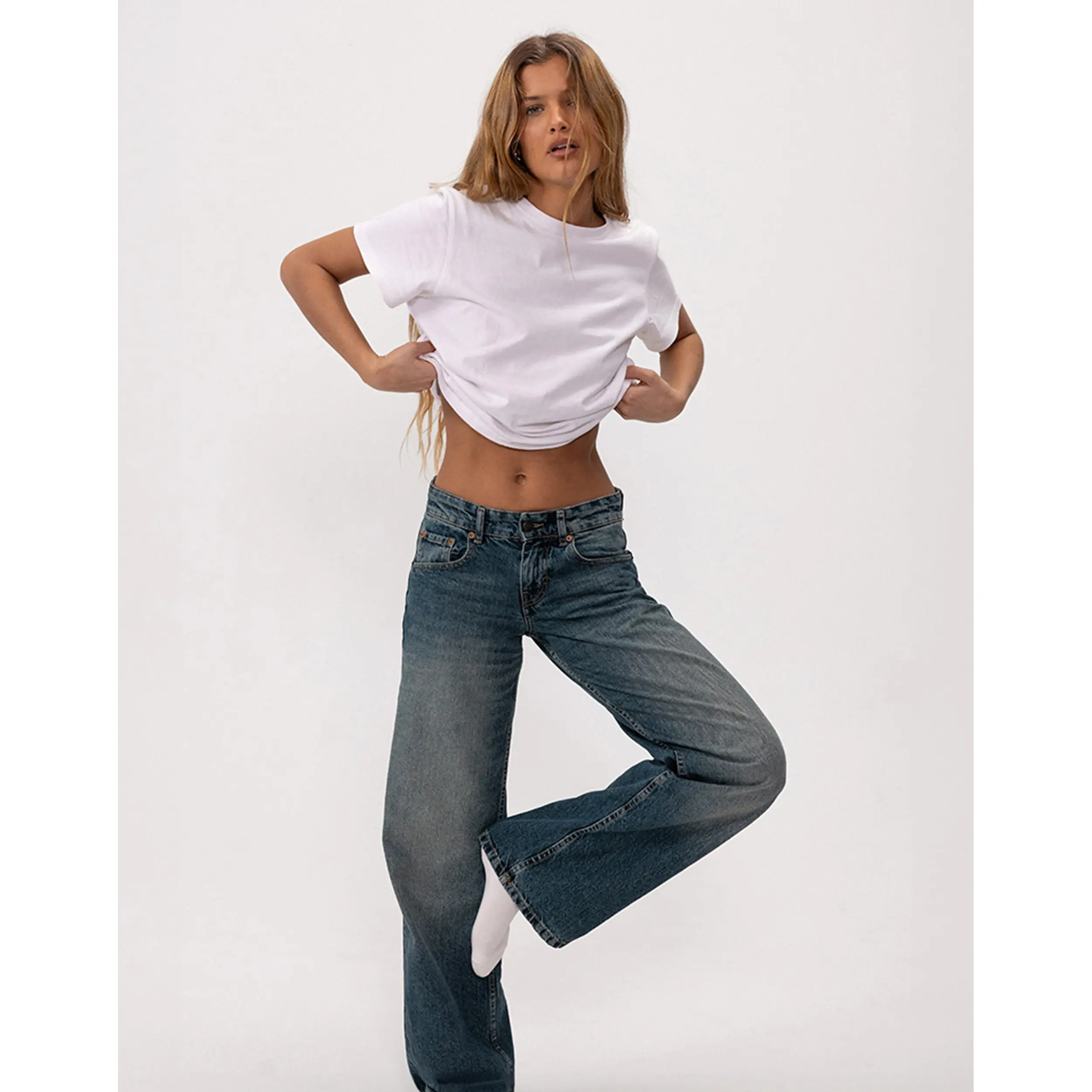 MOTEL Low Rise Parallel Jeans in Steel Blue
