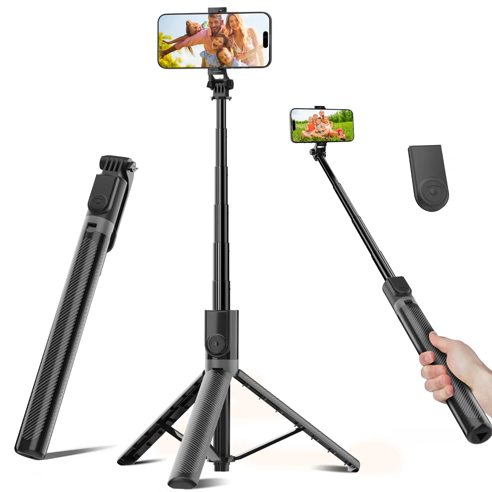 Phone Tripod & Selfie Stick with Remote, Tripod for Phone, Bluetooth Selfie Tripod for iPhone & Android, Travel & Vlogging