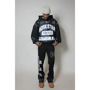Borya Black Rhinestone Hoodie/Stacked Pant Track Set