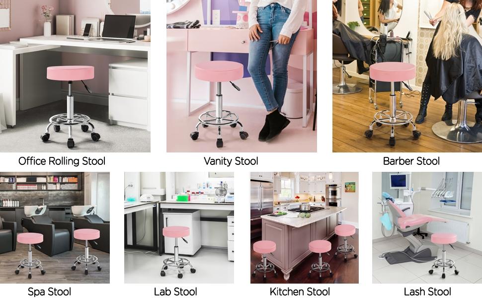 Yaheetech Salon & Spa Stool Adjustable Salon Chair 360° Swivel Stools with Wheels for Medical/ Tattoo/ Dental/ Facial/ Massage/ Spa/ Drafting