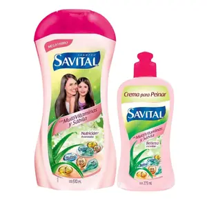 Savital shampoo con multivitaminas y Savital crema para peinar con multivitaminas y sabila (2 pack)