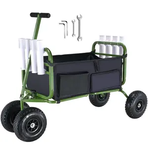 【DealsForYouDays】VEVOR Beach Fishing Cart,  , 300 lbs Load Capacity, Foldable Fish and Marine Cart with Four 11" Big Wheels Rubber Balloon Tires for Sand, Heavy-Duty Steel Pier Wagon Trolley with 8 Rod Holders for Picnic