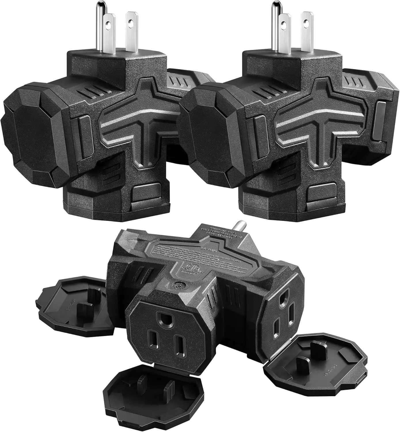 SURAIELEC Outdoor 3 Way Plug Adapter, Multi Plug Outlet Waterproof, 1 to 3 Power Splitter, Electrical 15A Multiple Outlet Extender with Cover for Outside Garden Garage, ETL Listed, 3 Color Options3, Pack
