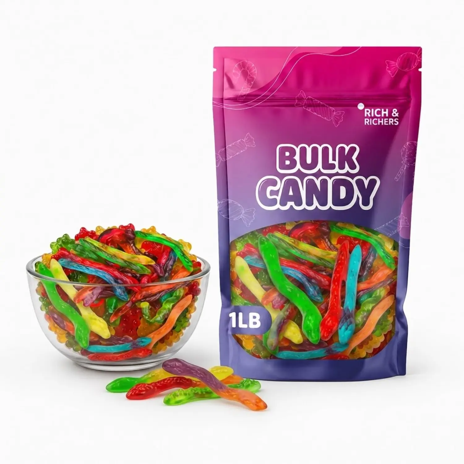 Haribo Twin Snakes Bulk Gummy Candy Bag - 1lb Bulk Bag of Connected Sweet and Sour Fruit Worms, Chewy Jellies for Snacks & Parties (Sold by Weight)
