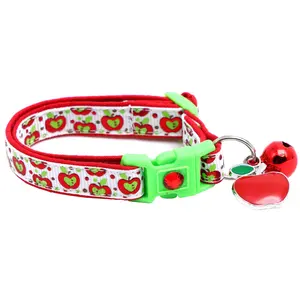 Colorful Red and Green Apples on White Safety Breakaway Cat Collar with Jingle Bell & Charm by Pugs2Persians Harvest Teacher