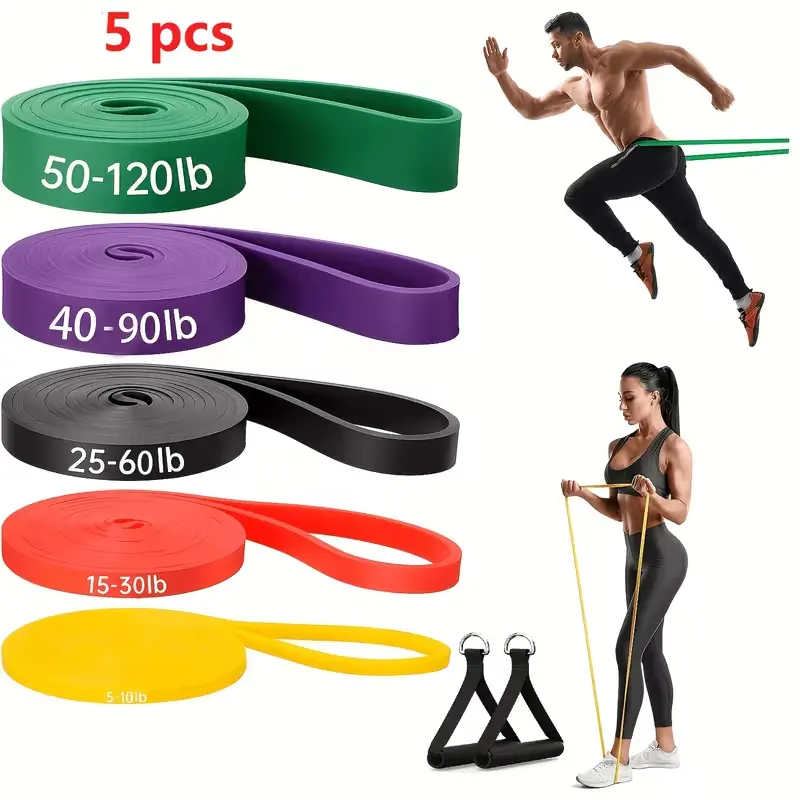 5 Pack Pull Up Assist Resistance Bands Set, 5 Different Resistance Levels 5-125lbs Heavy Duty Latex Workout Bands for Gym Fitness Training, CrossFit, Yoga, Physical Therapy, Muscle Strength Training Home Exercise Bands
