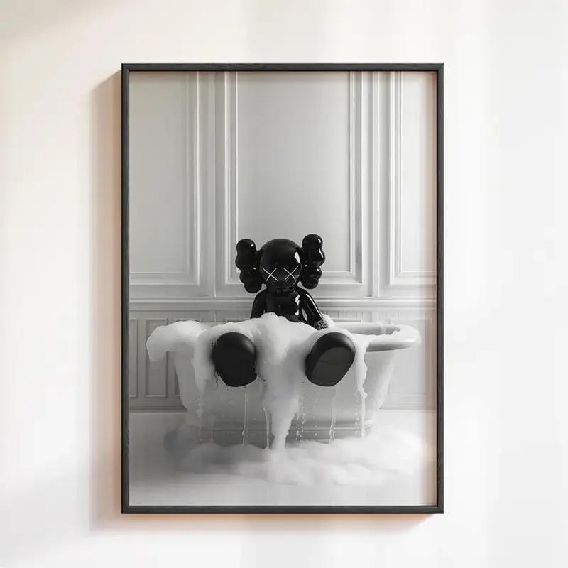 Black Kaws Figure In Tub Poster No Frame, Kaws Poster Print, Hypebeast Figure Poster, KAWS Poster, Bathroom Art Print, Kaws Picture, Gifts Poster unframed canvas poster Decor Glossy
