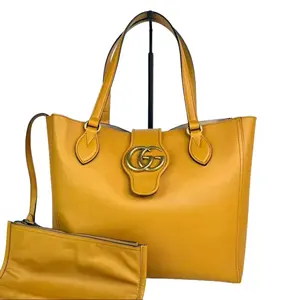 Pre-owned GUCCI Leather Tote Bags GG Logo Yellow Dahlia Tote Bag