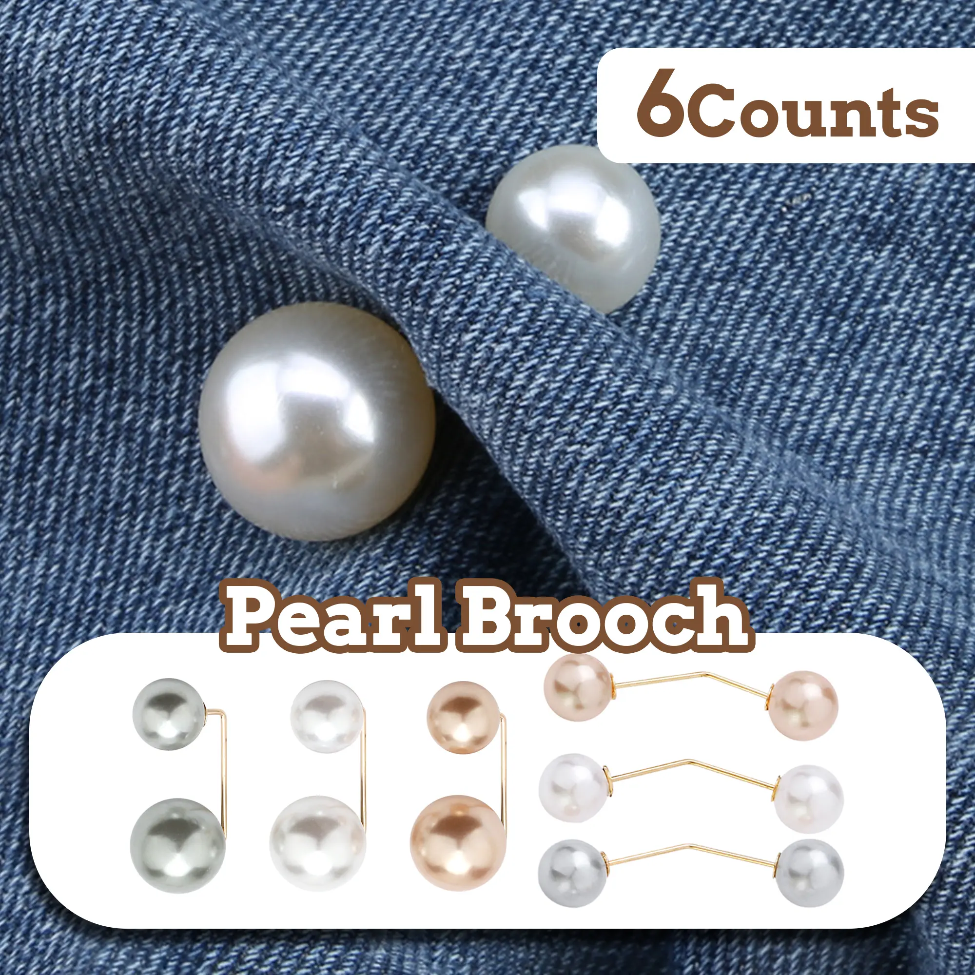 6-Count Exquisite Elegant Pearl Brooch Pins, Easy-to-Attach-and-Detach Fashion Brooches, Ideal for Formal and Casual Occasions, Exquisite Brooch