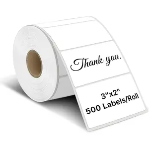3" x 2" Thermal Label Stickers, Rectangle Labels for Label Printers, Self-Adhesive Thermal Stickers with Perforation Line, 500 Labels/Roll, White