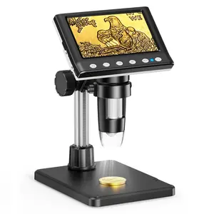 [1000X Digital Microscope] Coin Microscope with 8 Adjustable LED Lights, 4.3inch Soldring Microscope for PCB Repair，PC View