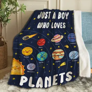 just A Boy Who Loves Planets Solar System Space Throw Blanket Fannel Fleece Super Soft Funny Throw Blanket for Bed Couch Sofa 60 for Teen