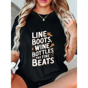 100% Cotton Funny Line Dancing Wine Line Dancer Designs T-Shirt