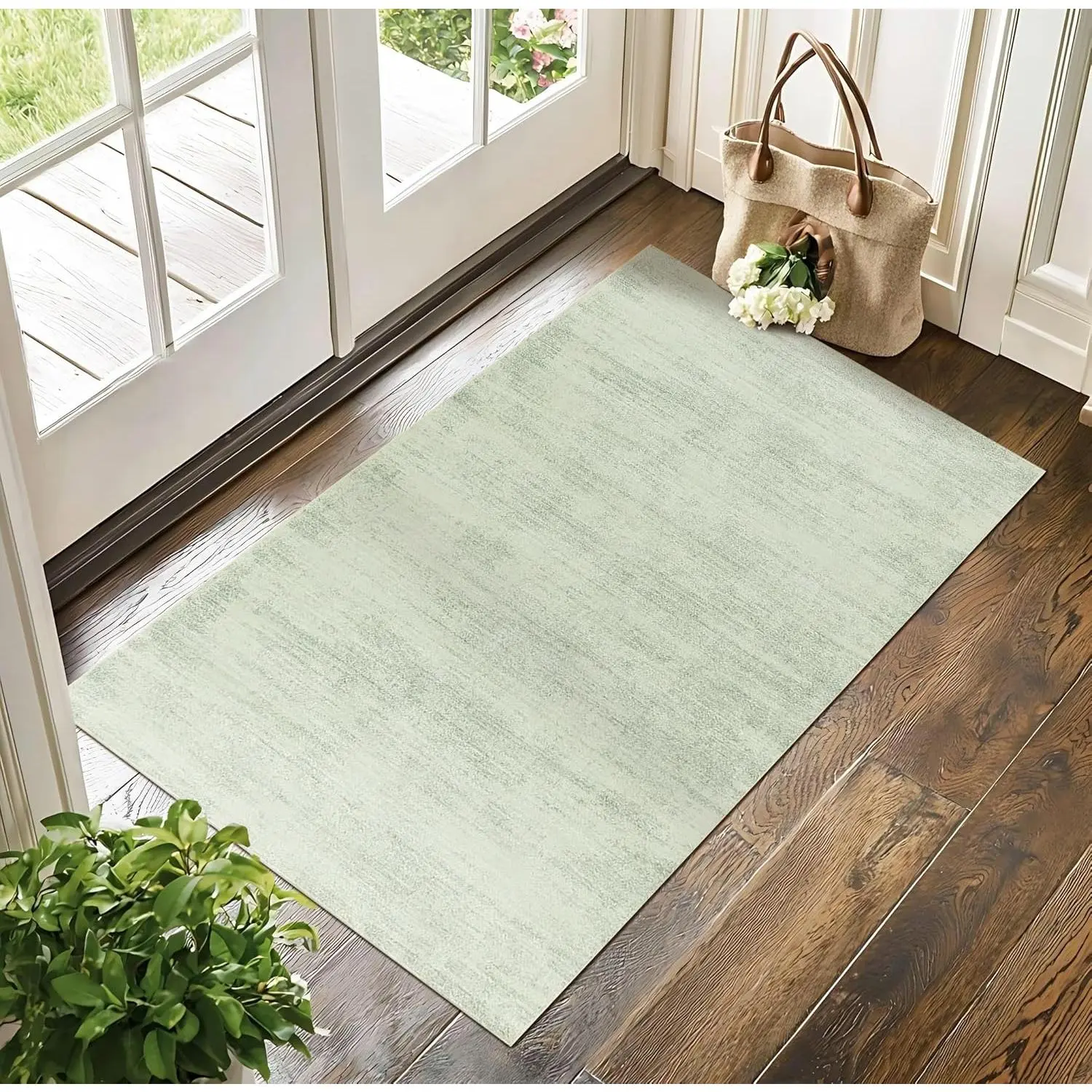 Sage Green Bathroom Rug,Non Slip Washable Boho Abstract Small Area Rug for Kitchen Bedroom Entryway,2x3,Light Green