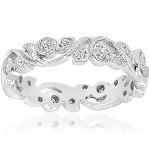 1/4ct Vintage Stackable Filigree Diamond Eternity Wedding Ring 14k White Gold