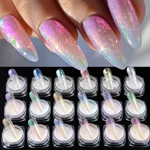 Mermaid Dawn Nail Art Iridescent Glitter Powder, Moonlight Mirror Nails Agate Sparkle Chrome Holographic Gel Polish Manicure Decoration Set