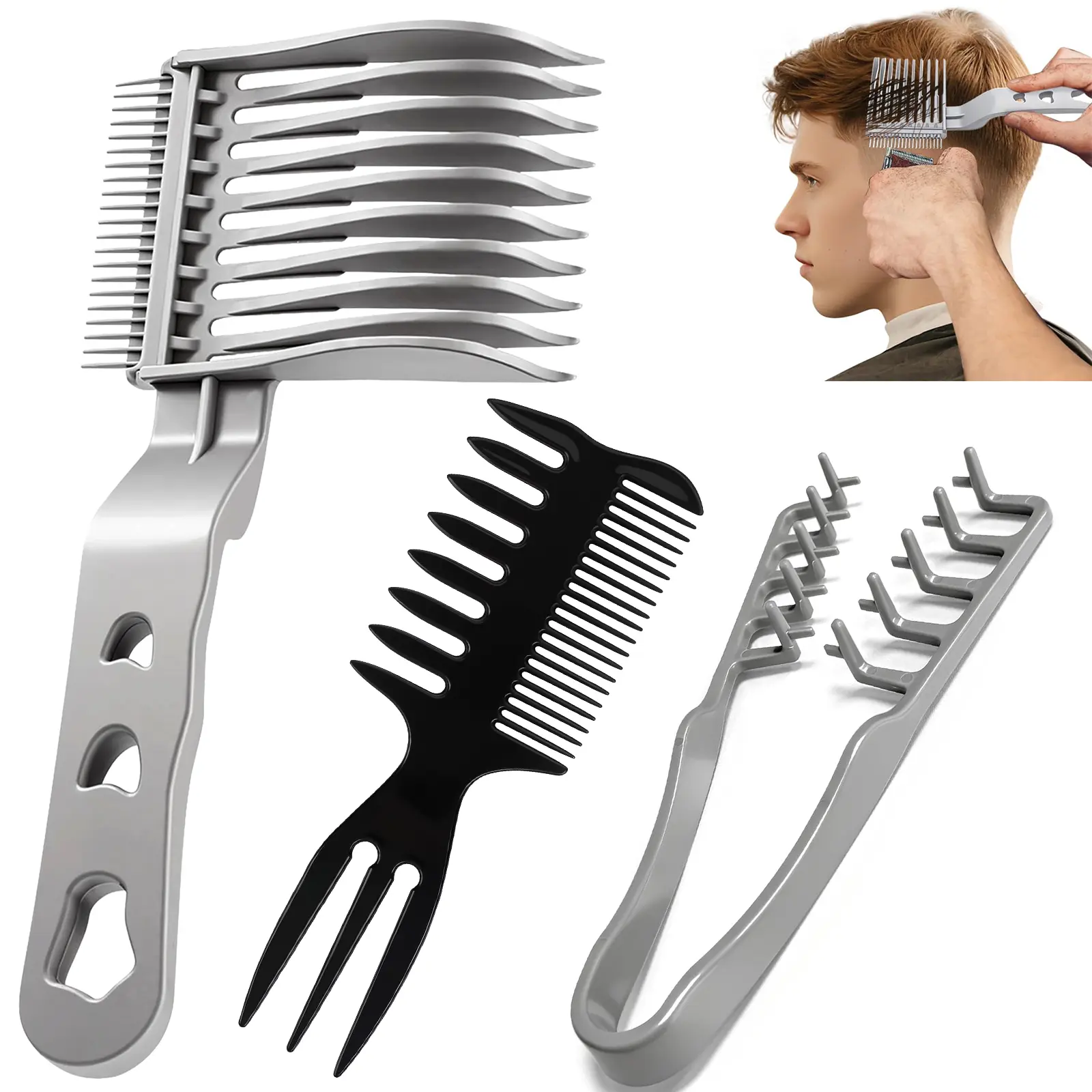 Men's 3PCS Unisex Texture Comb Set - Hair Styling Tools, Heatless Men's Hair Styling Tools with Flexible Teeth, Wide Tooth Combs, Teasing Brush, Unscented for Detangling, Adds Body