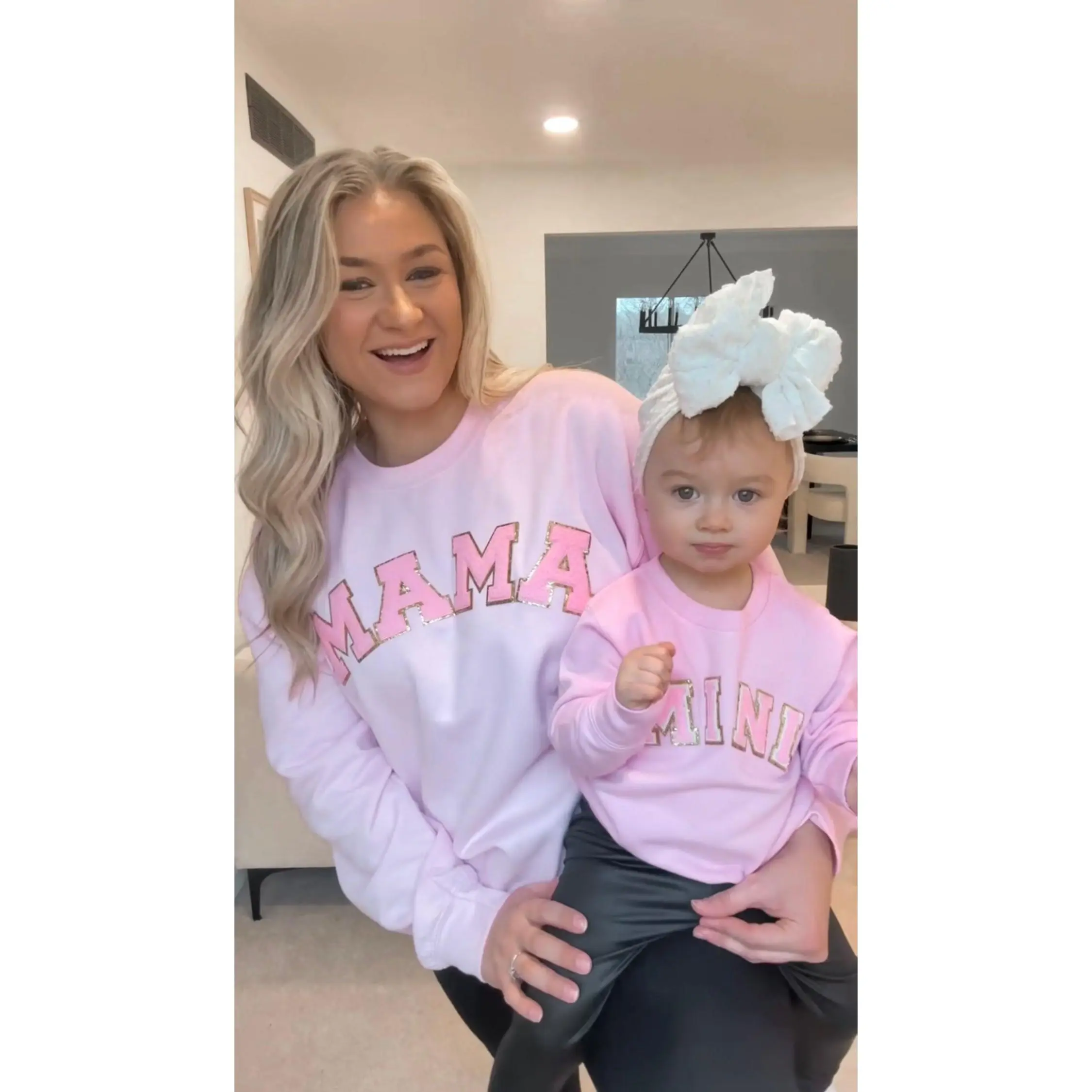 Chenille Matching Mama and Mini Oversized Sweatshirts in Pink