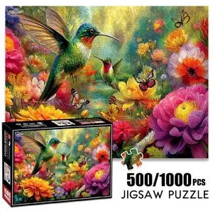 1pc 1000 piece adult puzzle 70x50cm Hummingbirds and Butterflies in Flower - Filled Scene 500 pieces paper jigsaw puzzle suitable for DIY Crafts creative games for adults and families, birthday and holiday