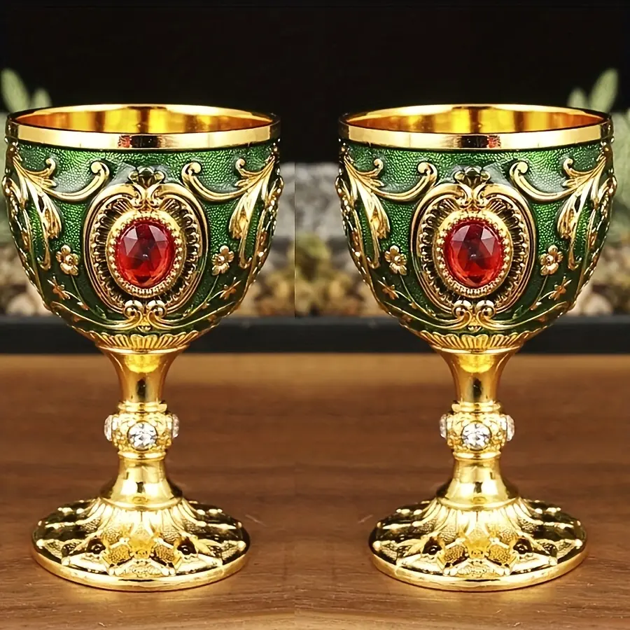 2-Count Vintage European Style Ornate Enamel & Rhinestone Goblets - Home & Party Decor Wine Cups for Weddings